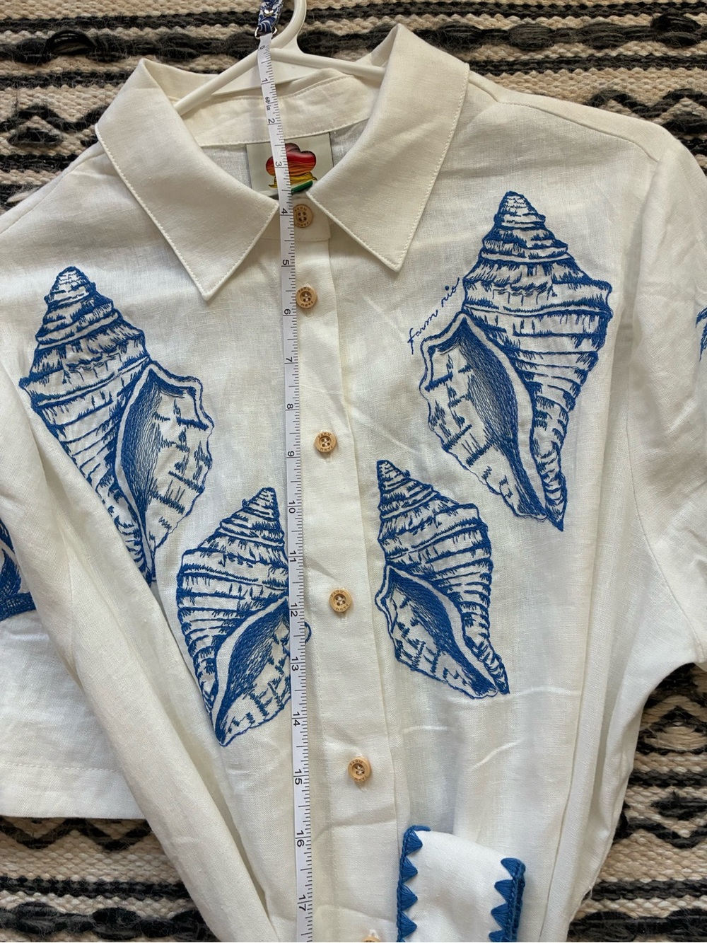 FARM Rio White Linen Romper with Blue Shell & Palm Print - Picture 14 of 16